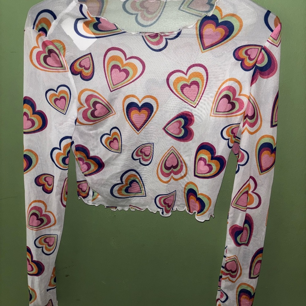 Colorful Heart Print Long Sleeve Top